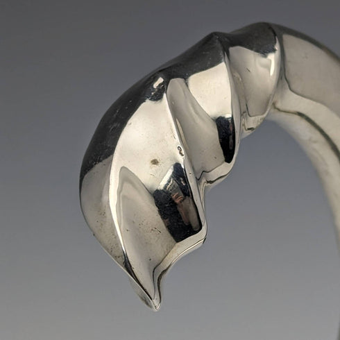 1909年 英国アンティーク 紳士用ステッキ 杖 純銀曲がりハンドル 92cm